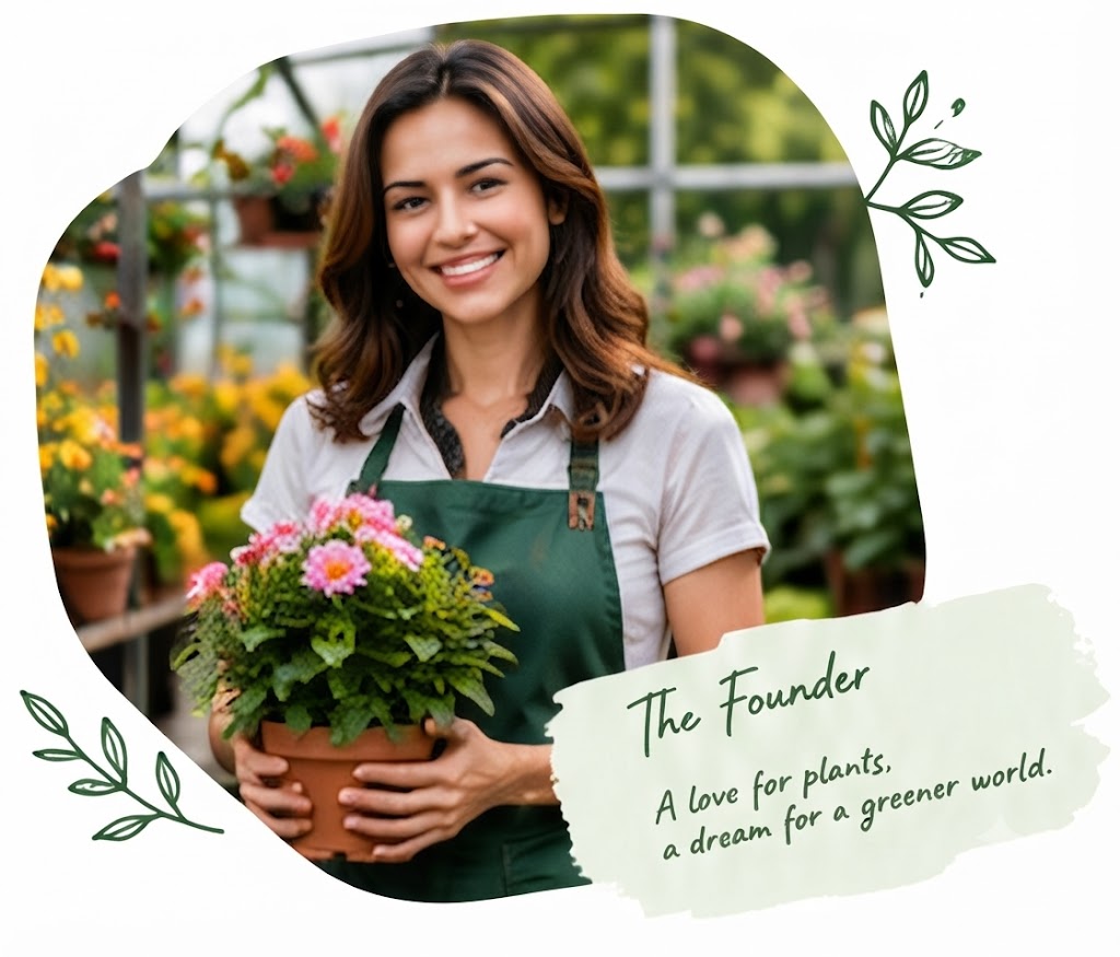 Founder holding flowers